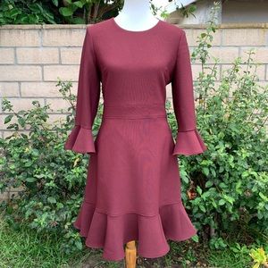 Eliza J Bell Burgundy  Sleeve Ruffle Sheath Dress